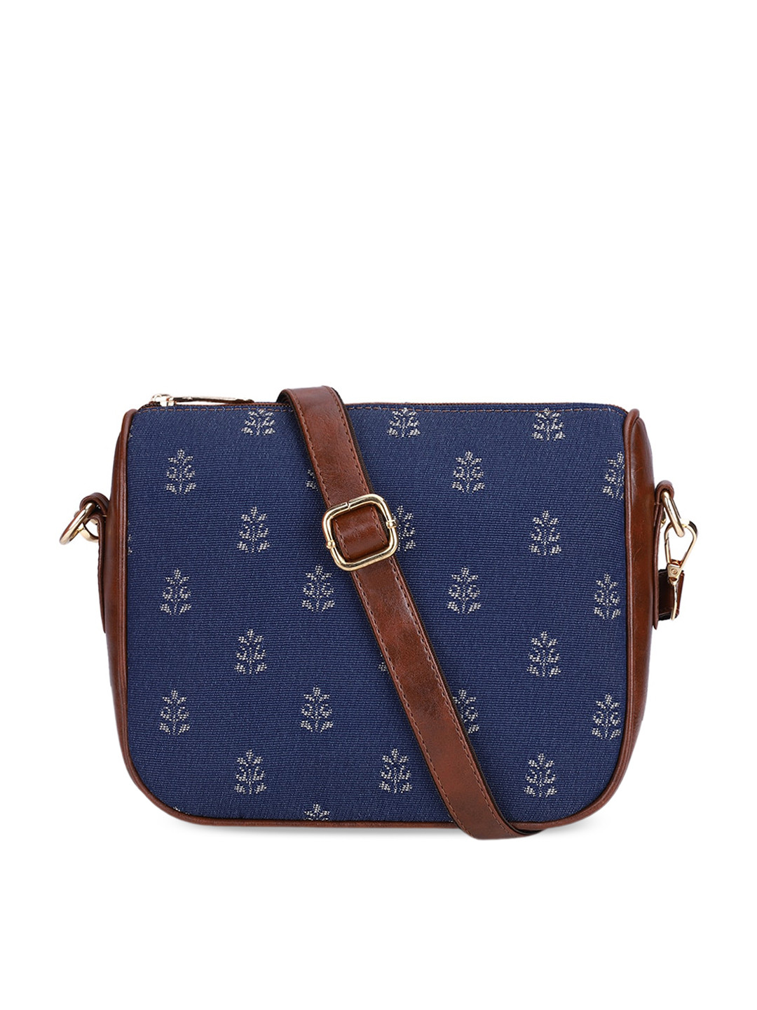 

THE CLOWNFISH Floral Printed Structured Sling Bag, Navy blue