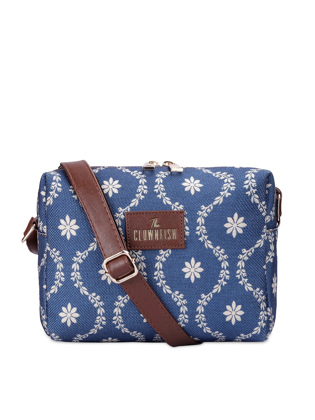 

THE CLOWNFISH Floral Printed Structured Sling Bag, Blue