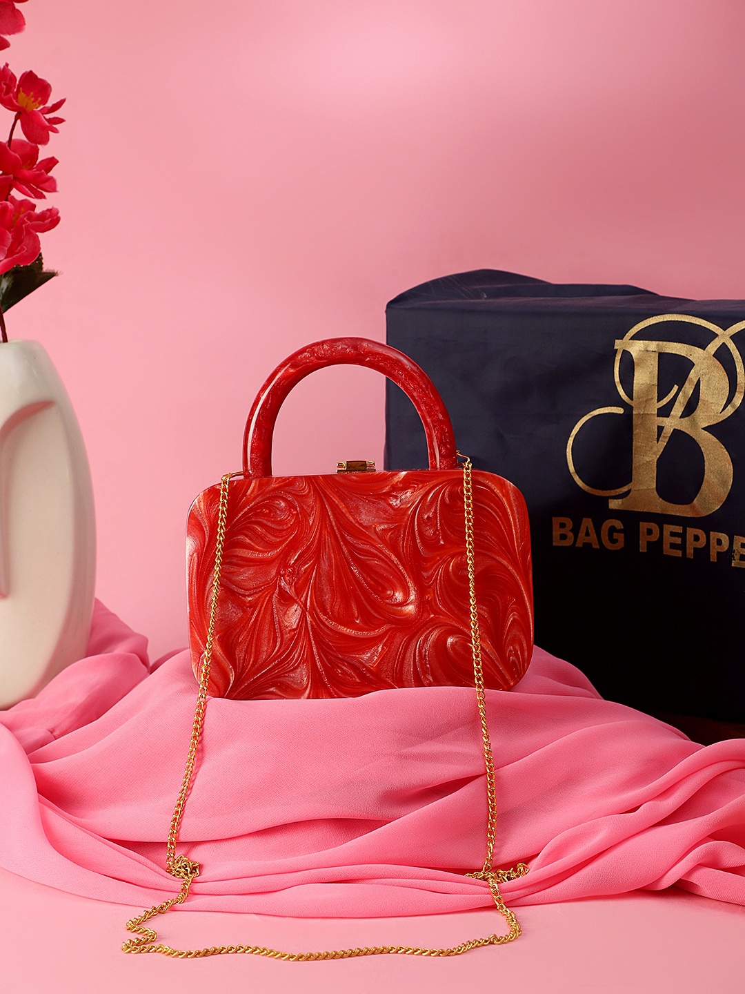 

Bag Pepper Abstract Printed PU Structured Handheld Bag, Red