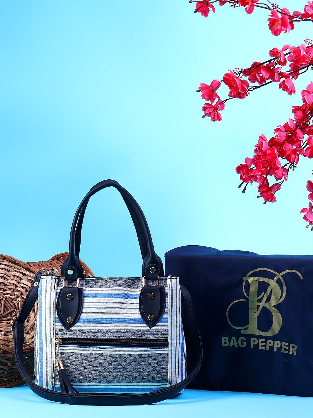 

Bag Pepper Printed Cotton Structured Handheld Bag, Grey