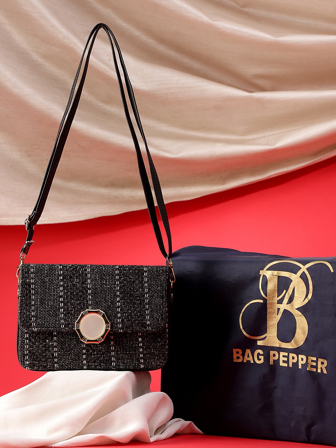

Bag Pepper Women Textured Structured Sling Bag, Black