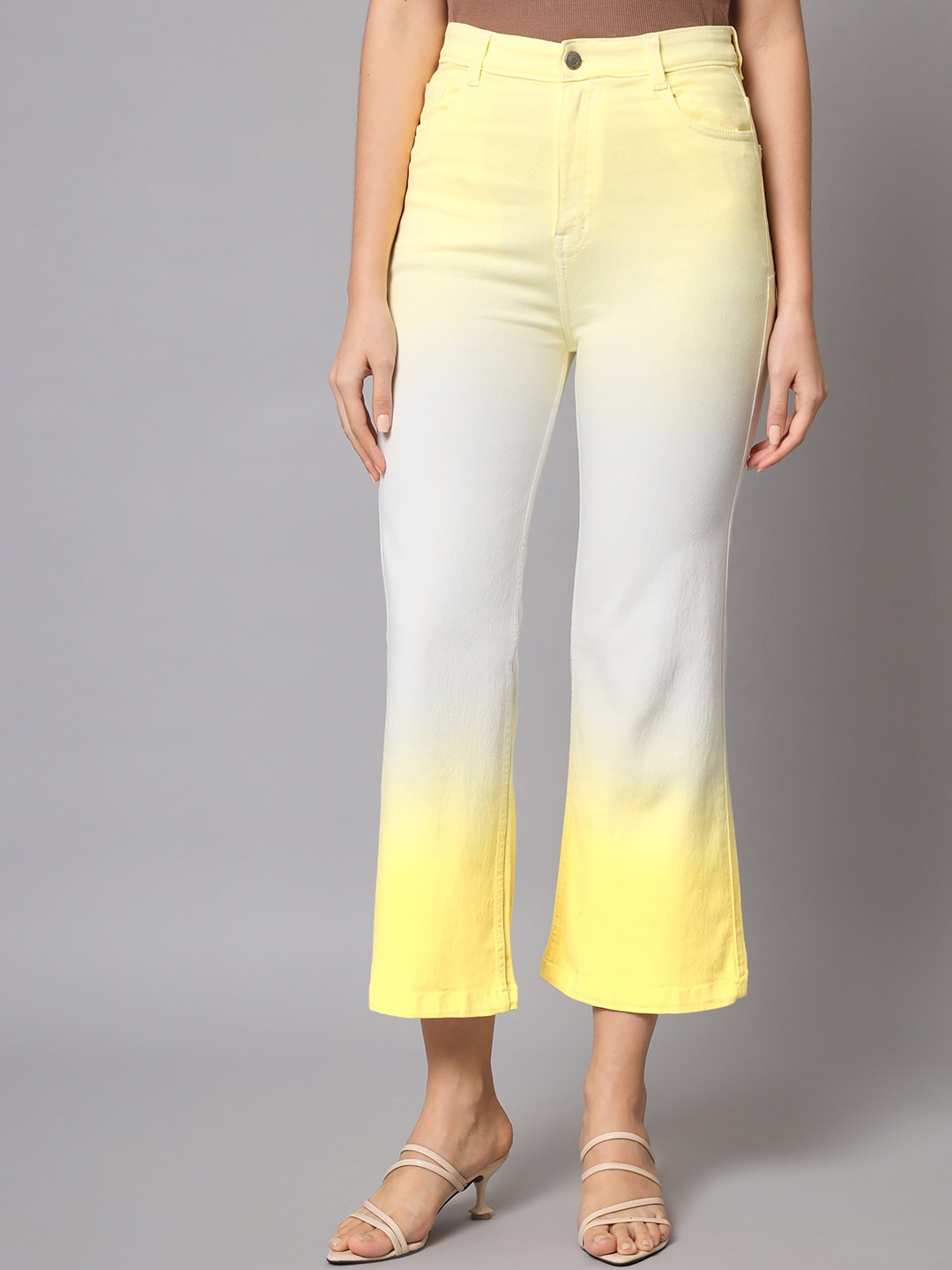 

GUTI Women Flared High-Rise Stretchable Cotton Ombre Jeans, Yellow