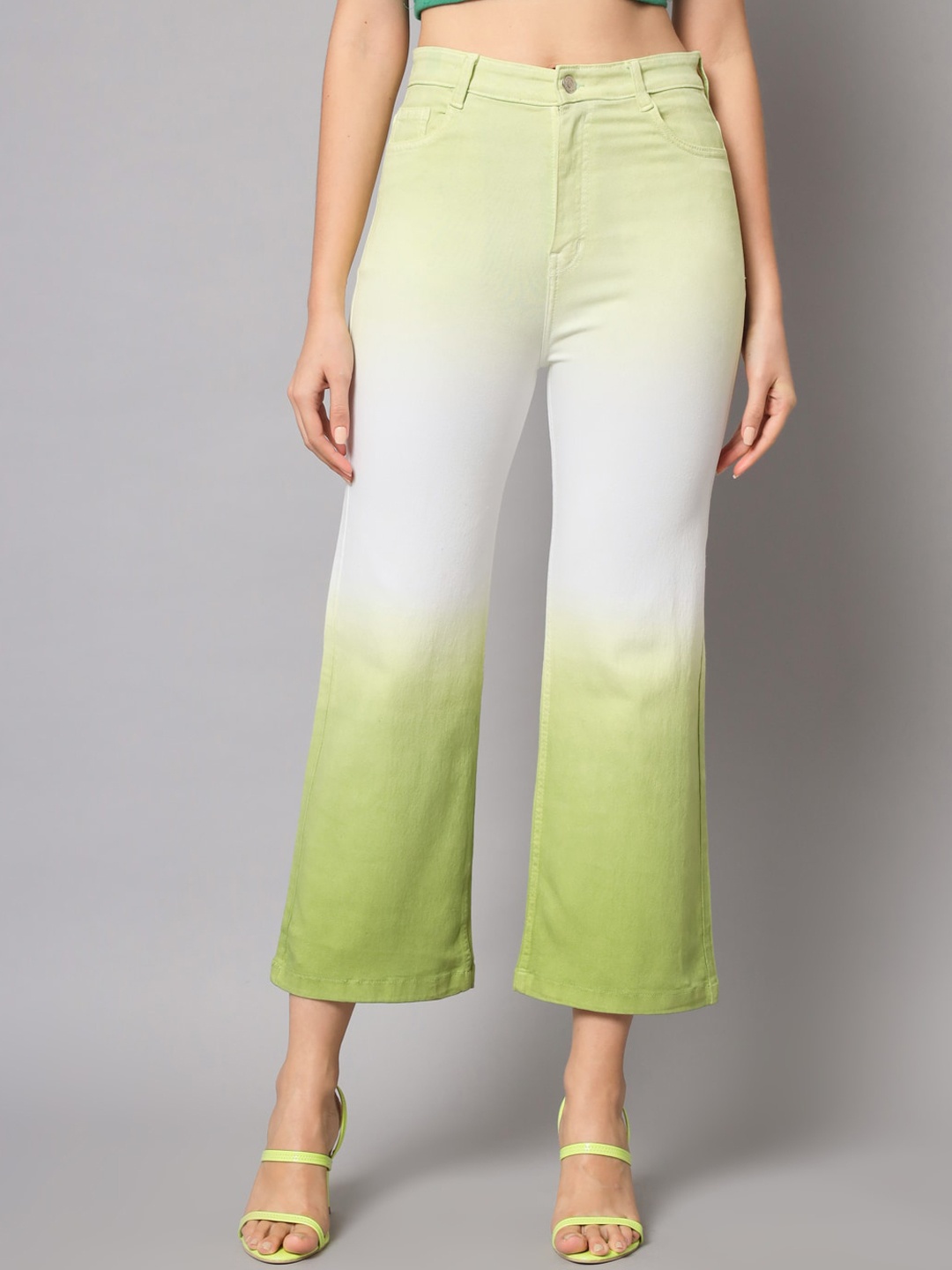 

GUTI Women Flared High-Rise Stretchable Cotton Ombre Jeans, Green