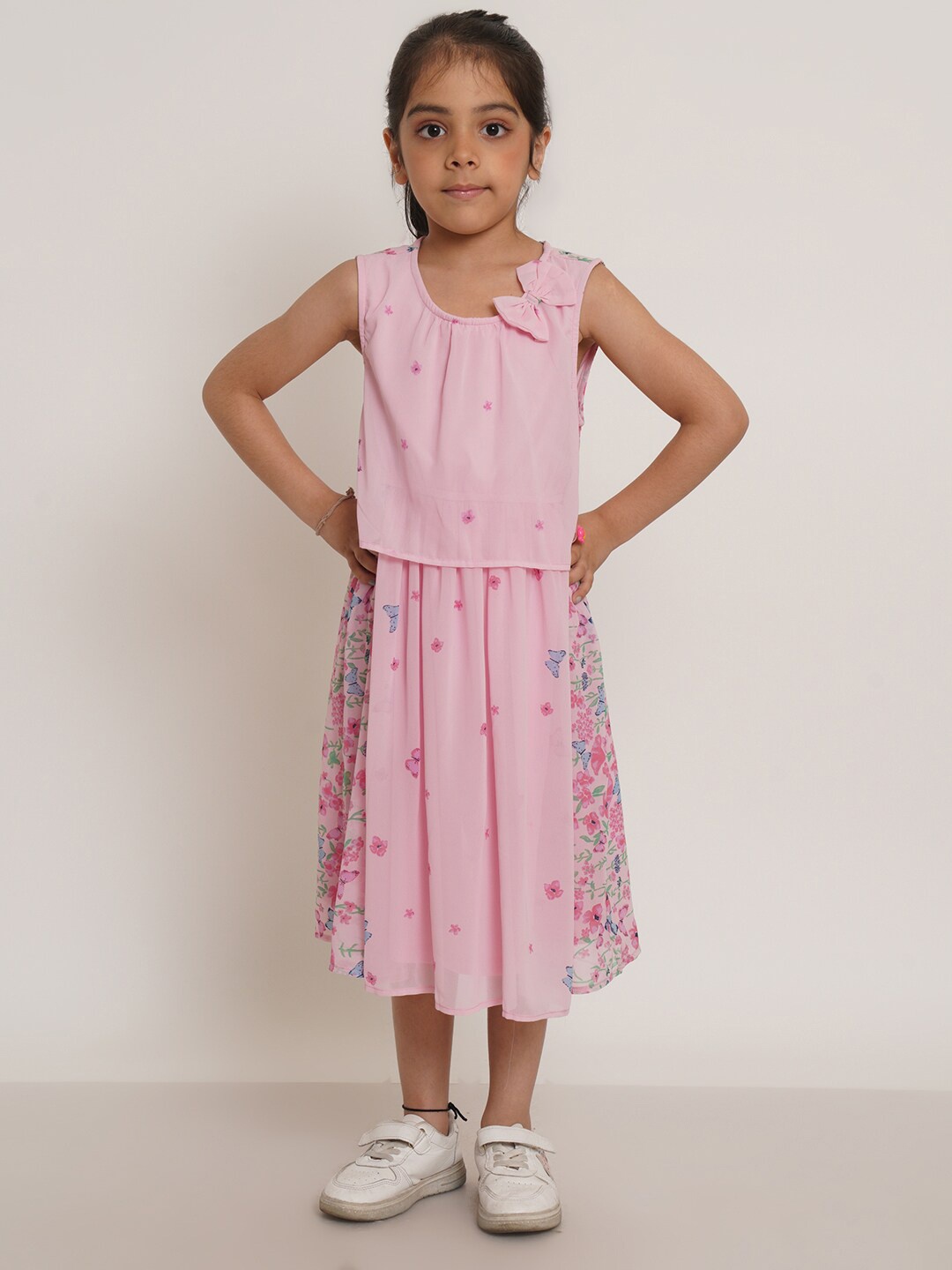 

Creative Girls Floral Print Layered A-Line Dress, Pink