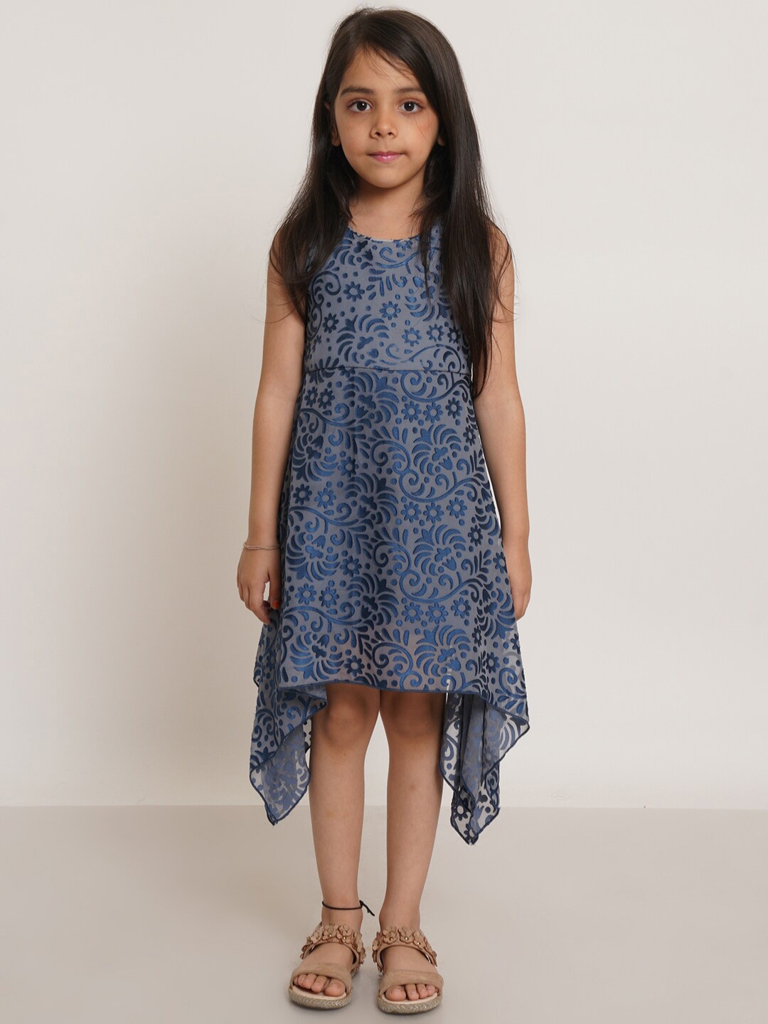 

Creative Girls Blue Floral Print A-Line Dress, Navy blue