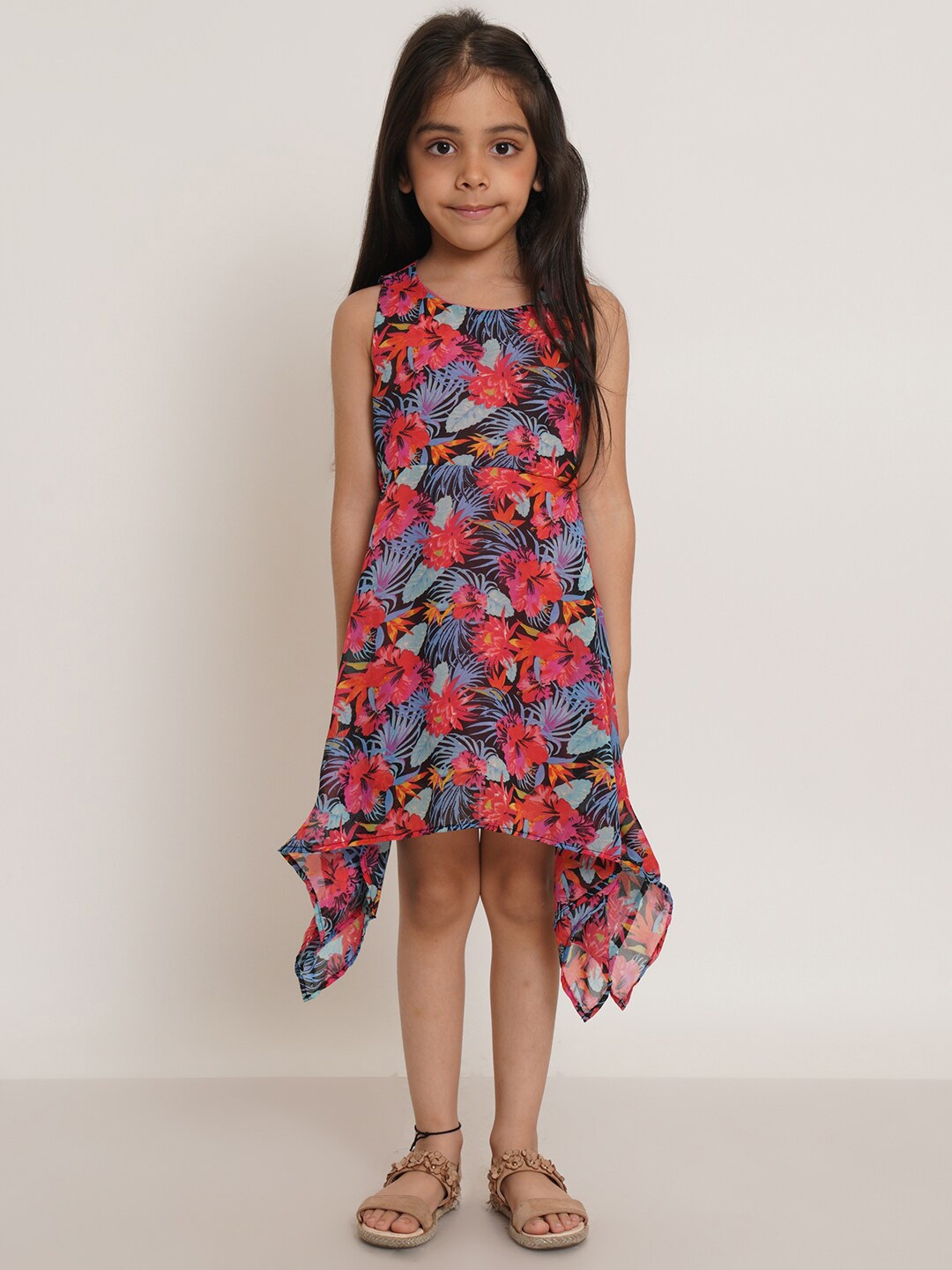 

Creative Girls Floral Print Georgette A-Line Midi Dress, Black