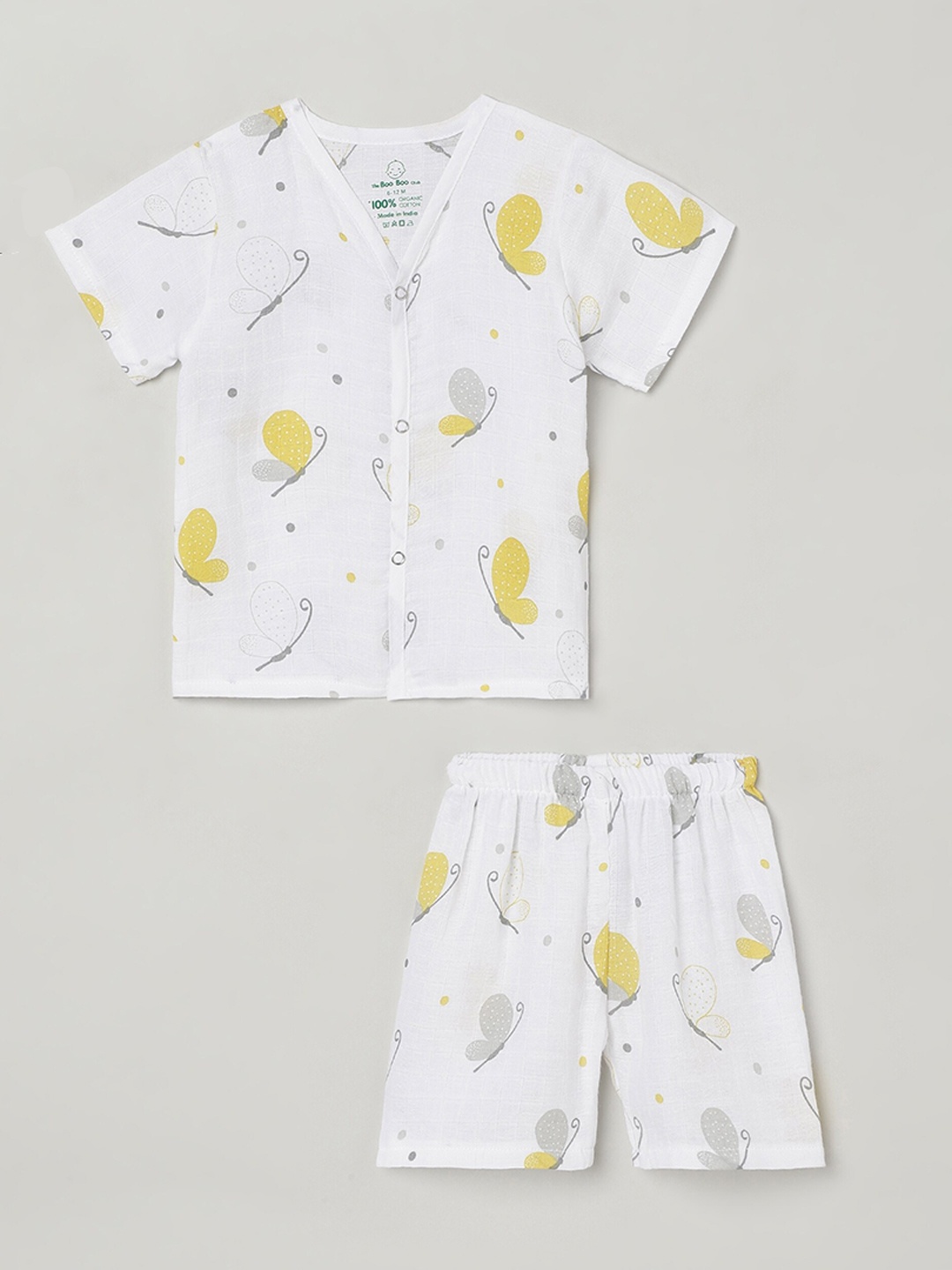 

The Boo Boo Club Kids Infants Pure Cotton Printed Sustainable Shirt with Shorts, White