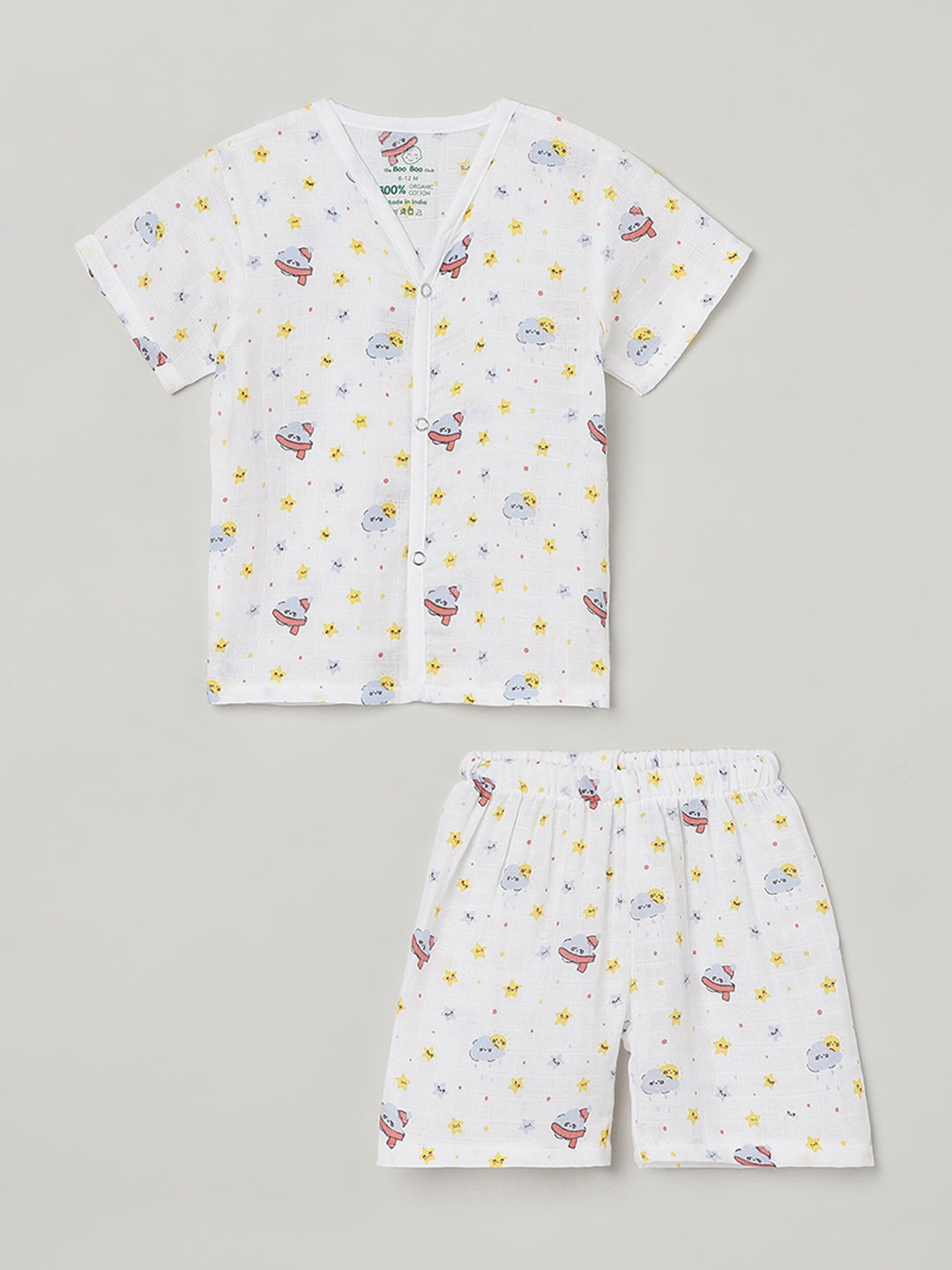 

The Boo Boo Club Infants Printed Pure Cotton Sustainable Shirt with Shorts, White