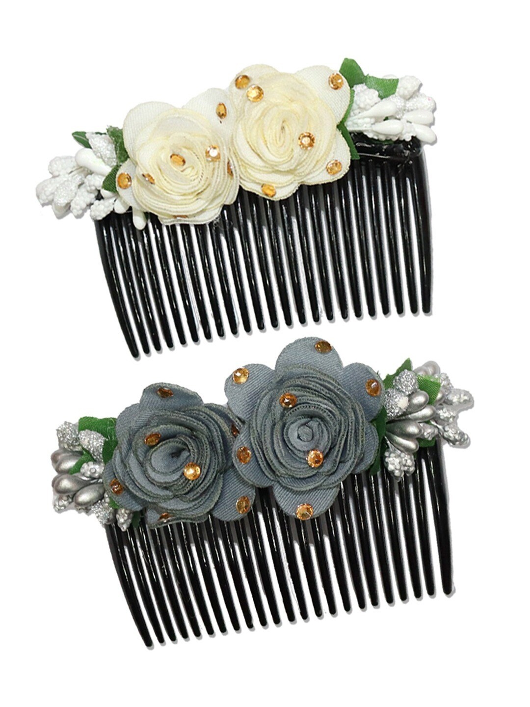 

Krelin Women 3Pcs Acrylic Embellished Acrylic Floral Comb Pin, Cream