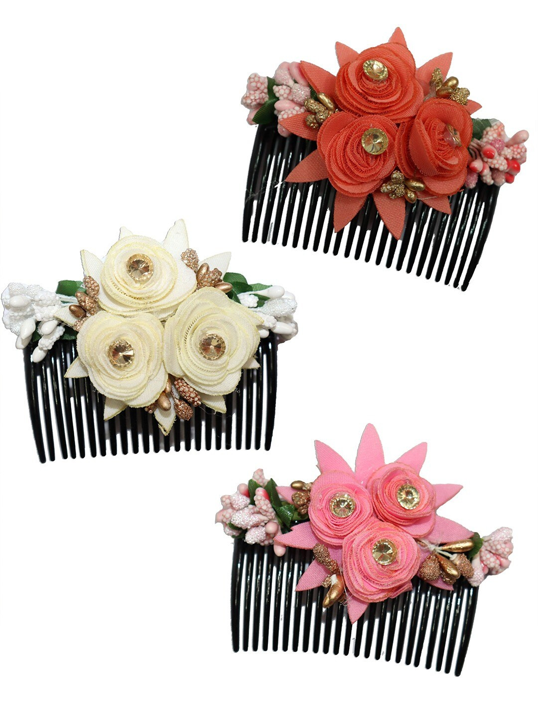 

Krelin Women 3Pcs Acrylic Floral Embellished Comb Pin, Orange