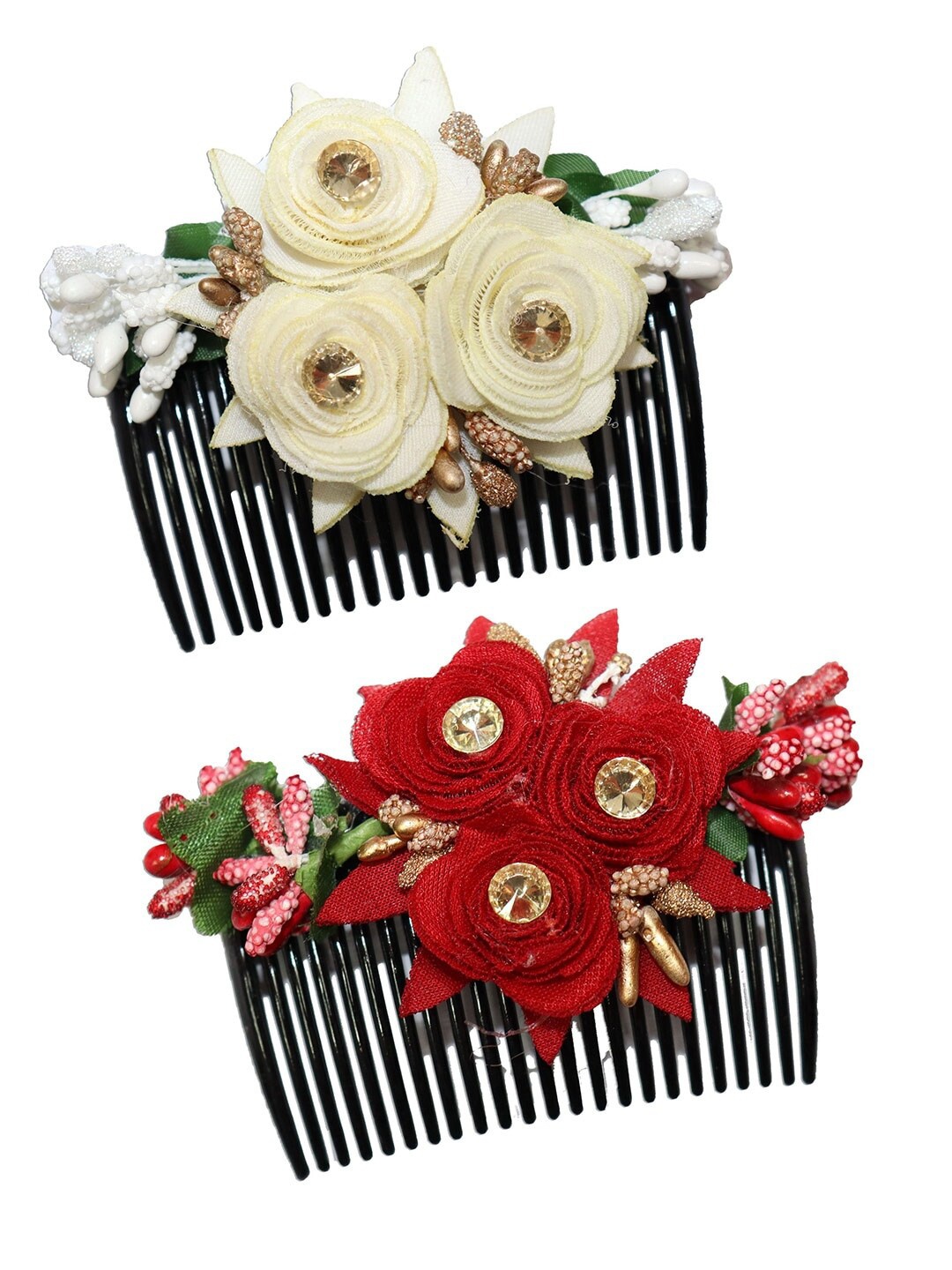 

Krelin Women 2Pcs Embellished Acrylic Floral Comb Pin, Cream
