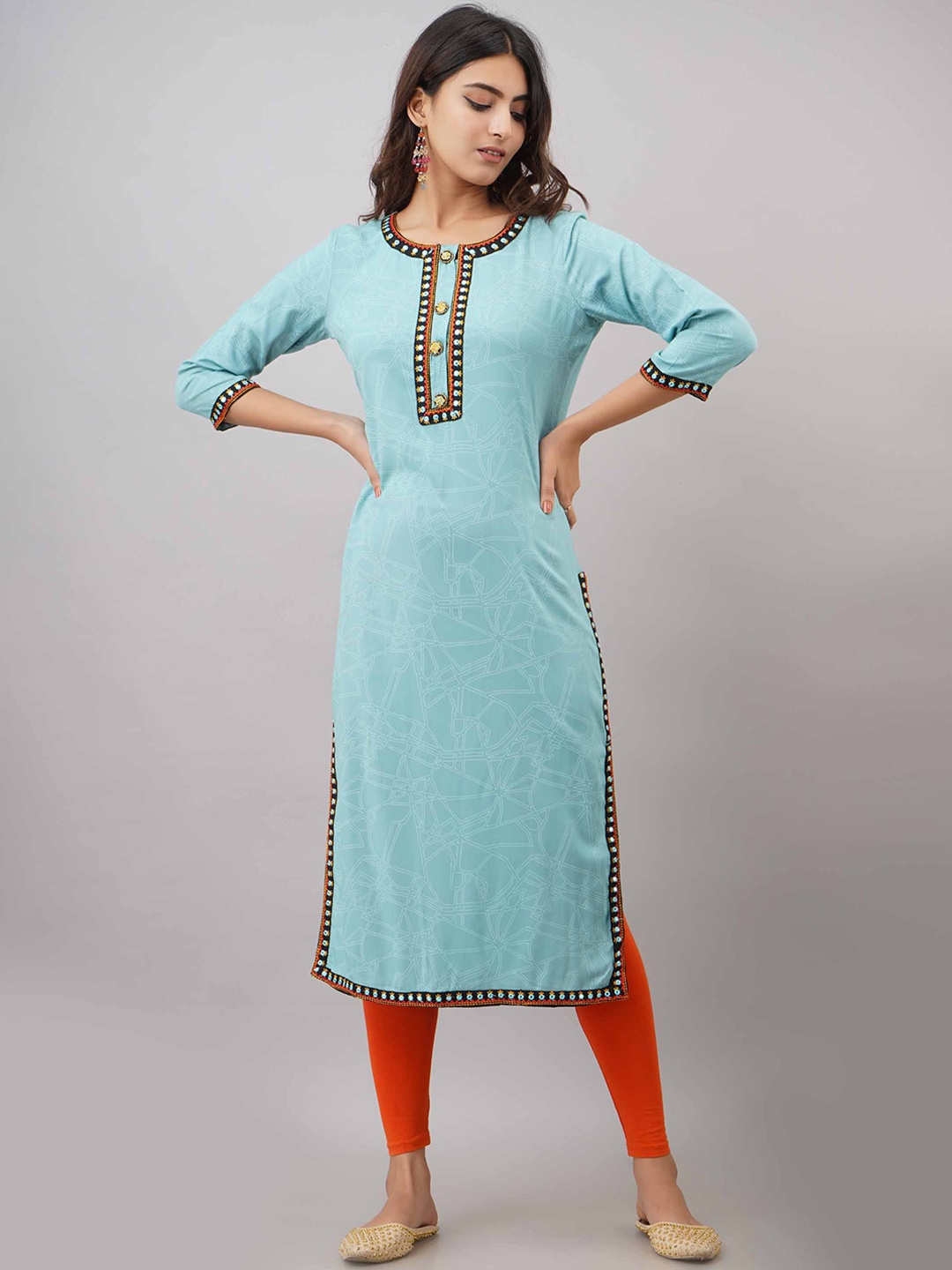 

Pankvi Geometric Printed Mirror Work Kurta, Blue