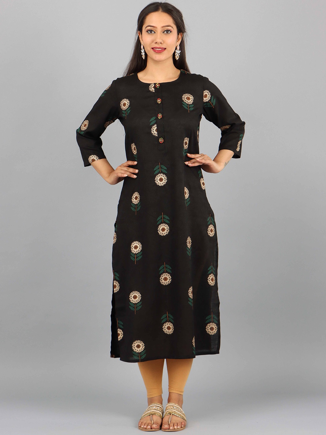 

Pankvi Floral Printed Straight Kurta, Black