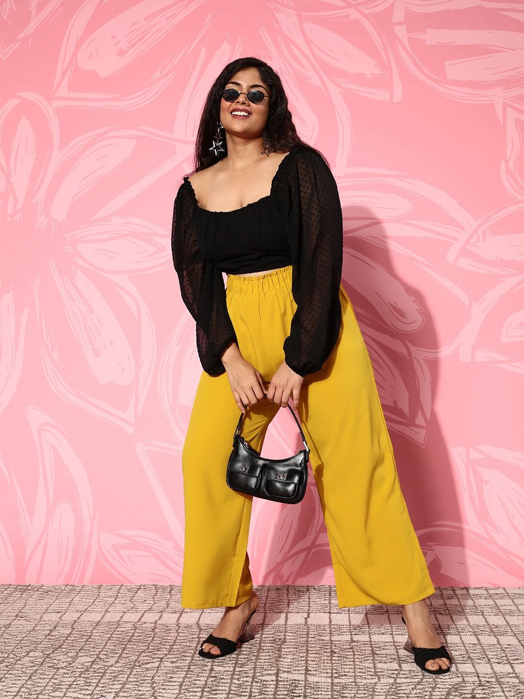 

Berrylush Curve Women Plus Size Relaxed Straight Fit High-Rise Culottes Trousers, Yellow