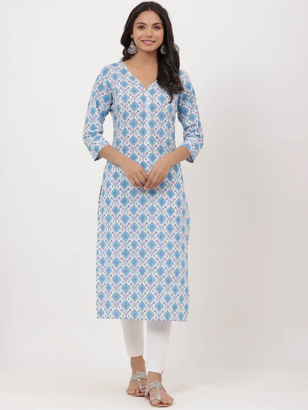 

PARCHHAI Ethnic Motifs Printed Pure Cotton Kurta, Blue