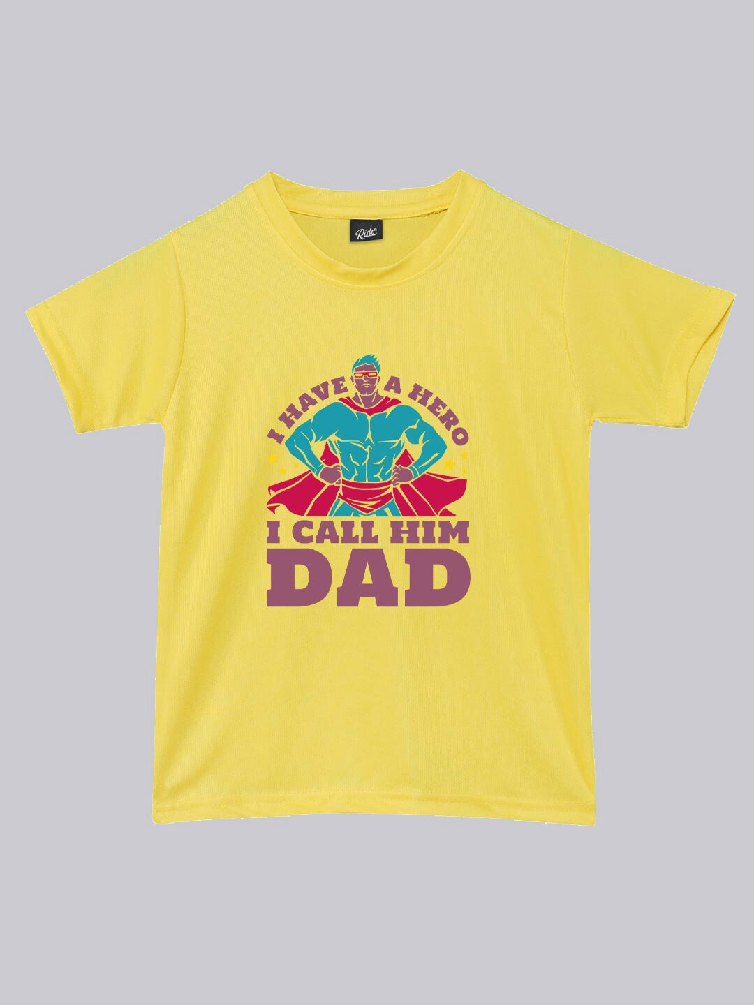 

RISH Kids Super Dad Printed Loose Dry Fit Round Neck Short Sleeves T-shirt, Yellow