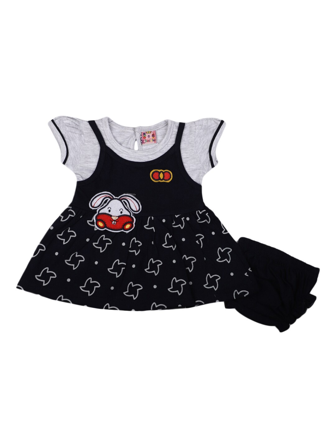 

V-Mart Puff Sleeves Print A-Line Dress with Shorts, Navy blue