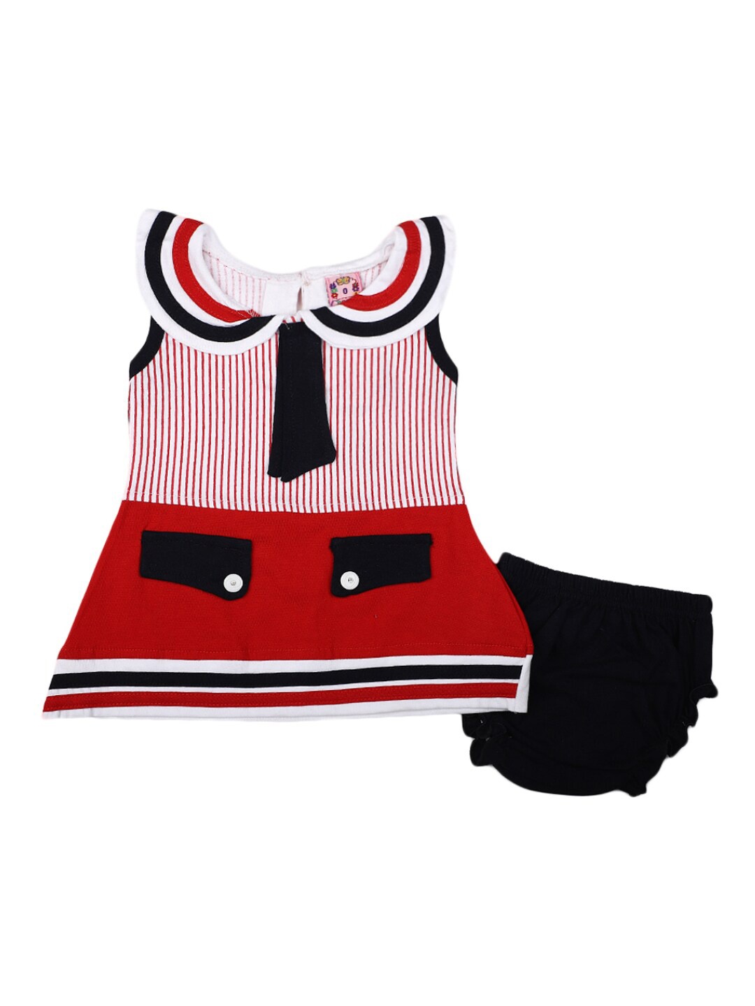 

V-Mart Infants Girls Printed Peter Pan Collar A-Line Cotton Dress, Red