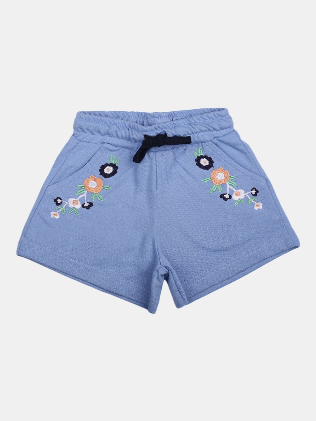 

V-Mart Girls Cotton Floral Printed Mid-Rise Shorts, Blue