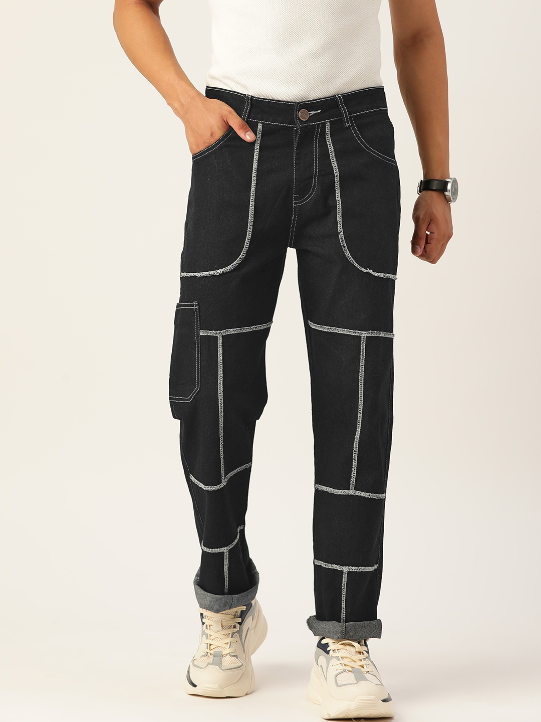 

PARIS HAMILTON Relaxed Fit Embroidered Stretchable Jeans, Black