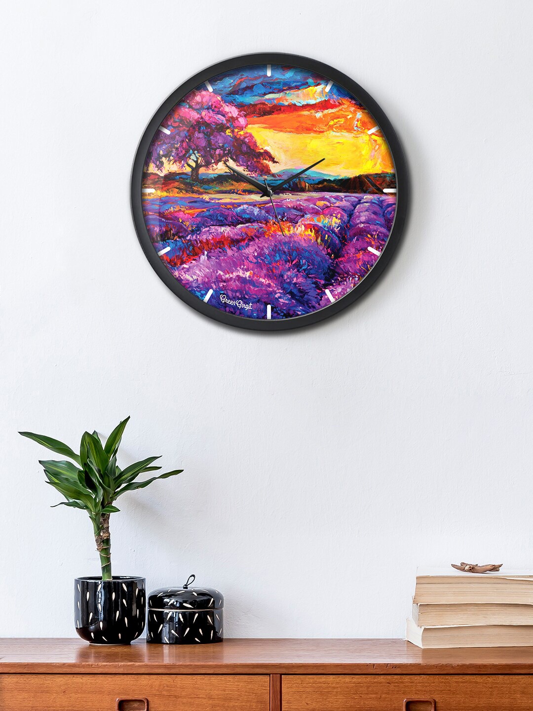 

green girgit Purple & Yellow Printed Contemporary Wall Clock