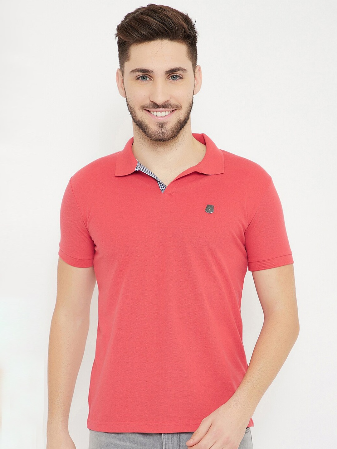 

HARBOR N BAY Polo Collar Knitted Pure Cotton T-Shirt, Coral