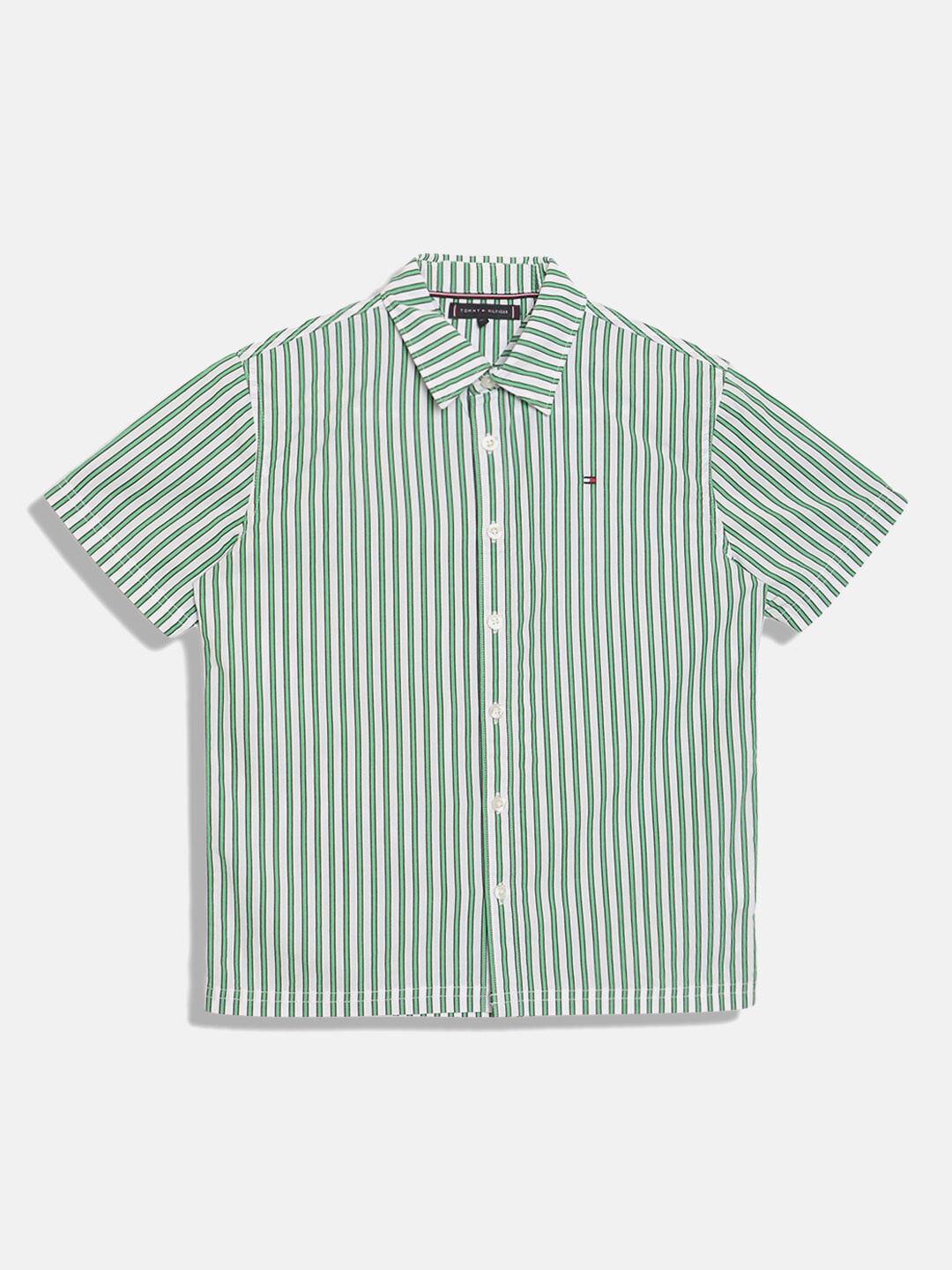 

Tommy Hilfiger Boys Opaque Striped Cotton Casual Shirt, Green