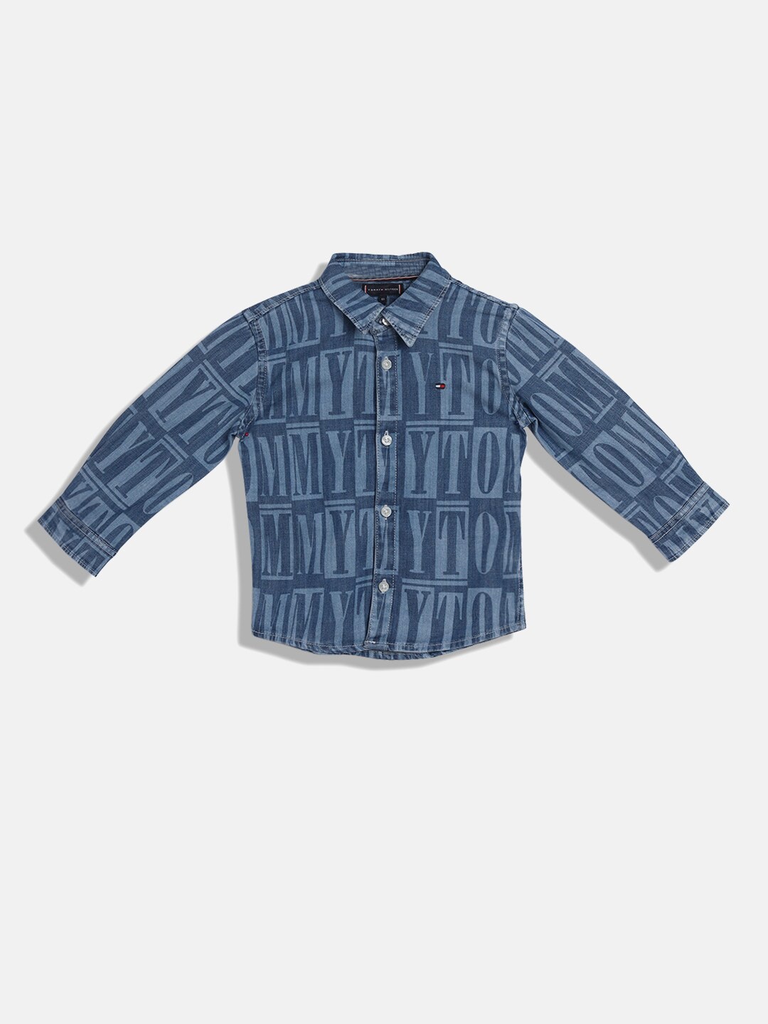

Tommy Hilfiger Boys Opaque Typography Printed Casual Shirt, Blue