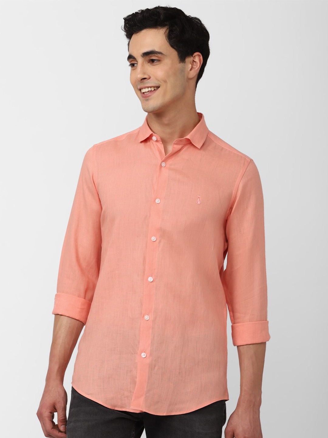 

SIMON CARTER LONDON Slim Fit Opaque Spread Collar Linen Casual Shirt, Peach
