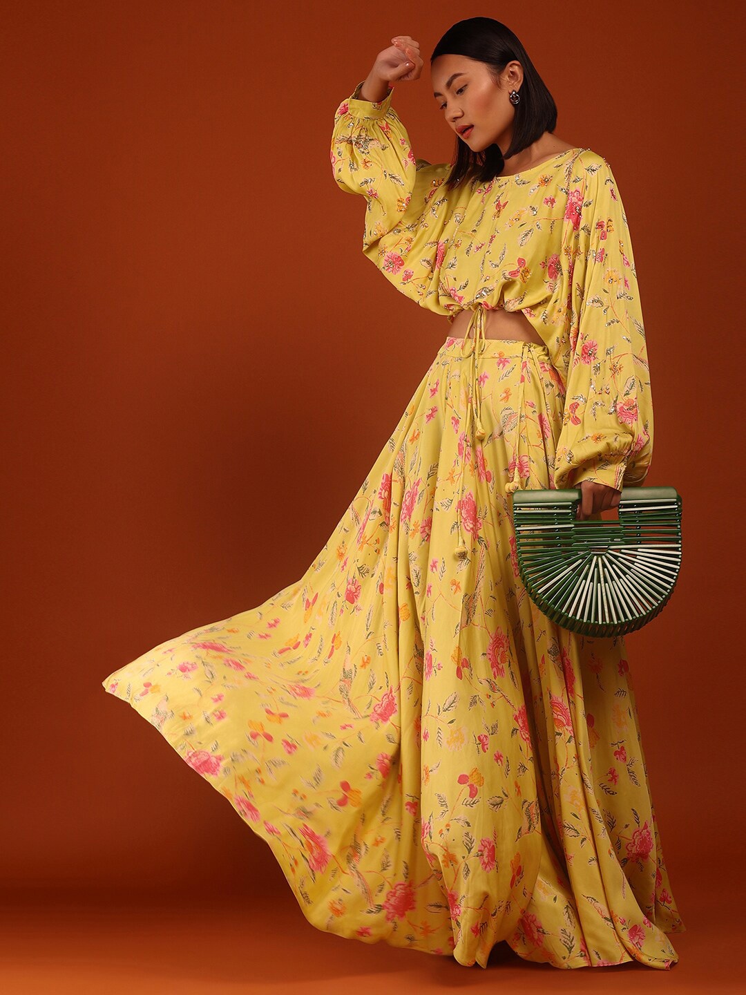 

KALKI Fashion Printed Ready to Wear Lehenga & Top, Yellow