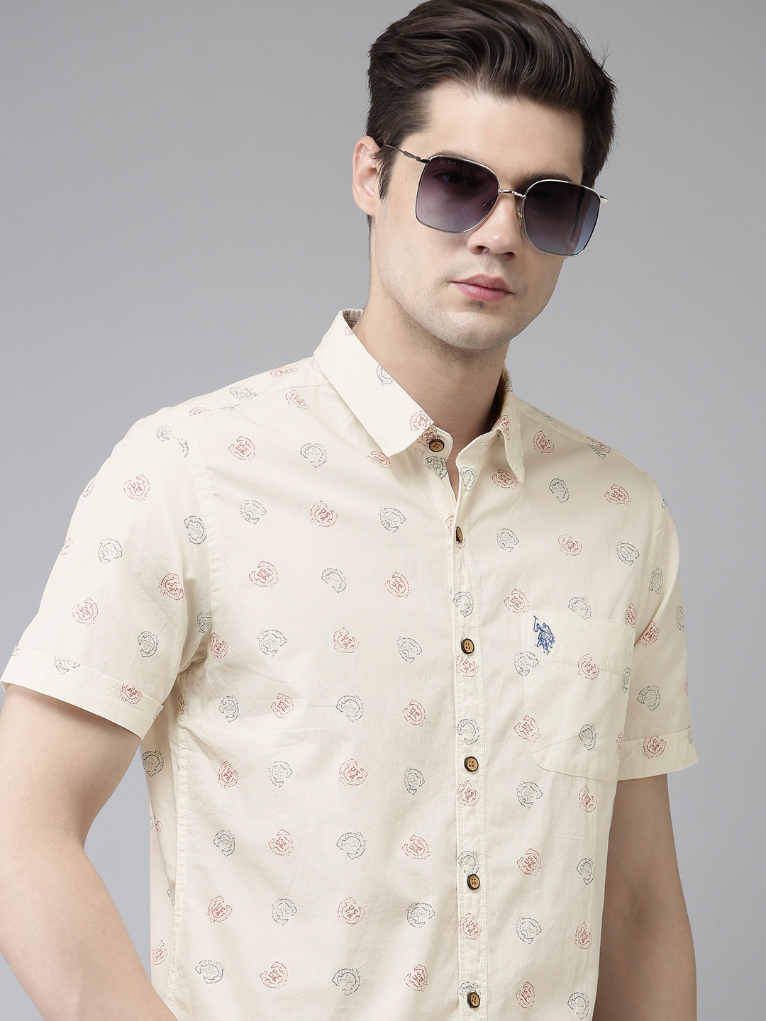 

U S Polo Assn Denim Co Slim Fit Printed Pure Cotton Casual Shirt, Off white