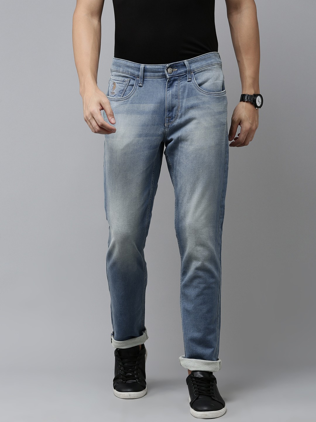 

U.S. Polo Assn. Denim Co. Men Slim Fit Heavy Fade Stretchable Mid-Rise Jeans, Blue