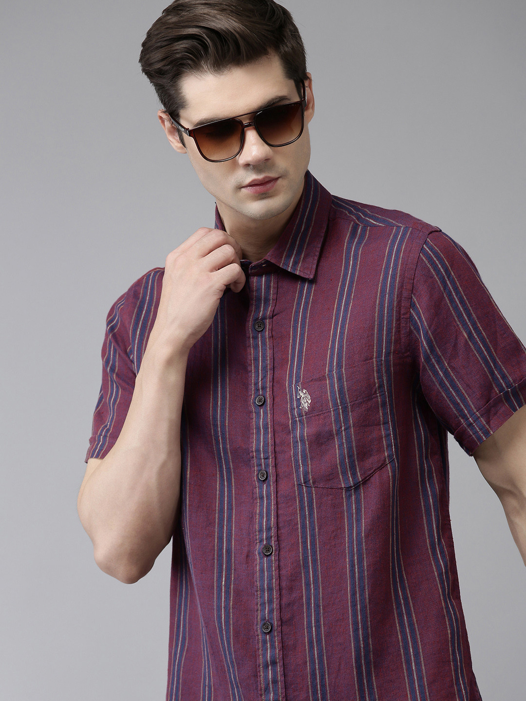 

U S Polo Assn Linen Striped Casual Shirt, Maroon
