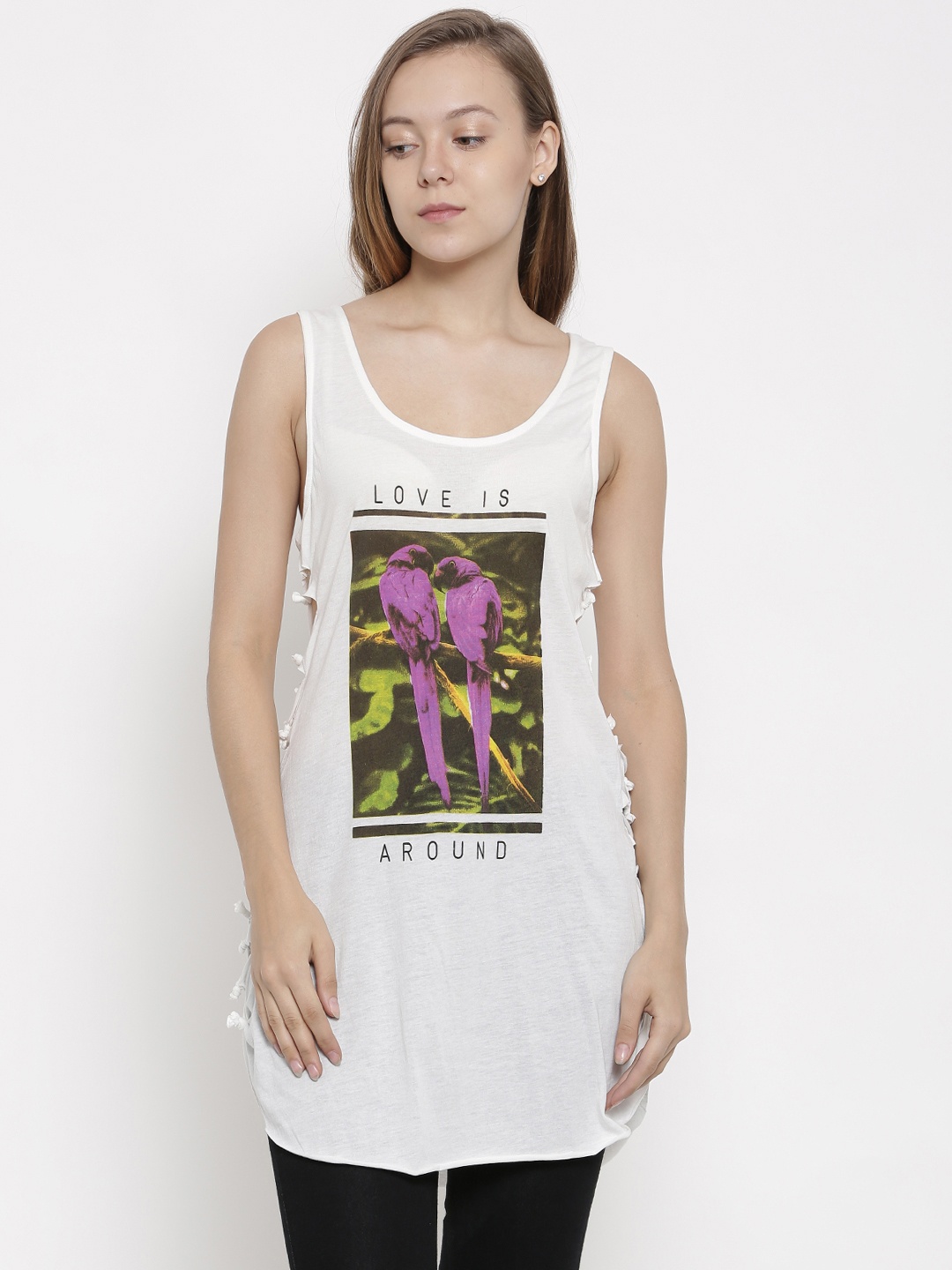 

pink woman Women White Printed Top