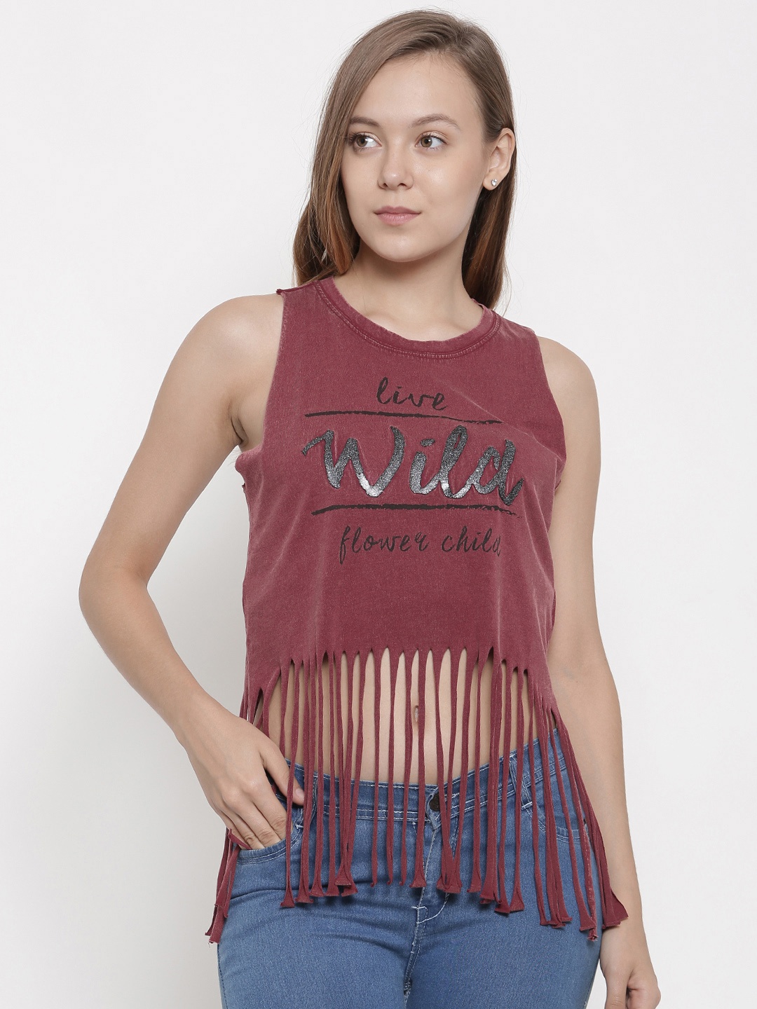 

pink woman Women Maroon Printed Pure Cotton Top