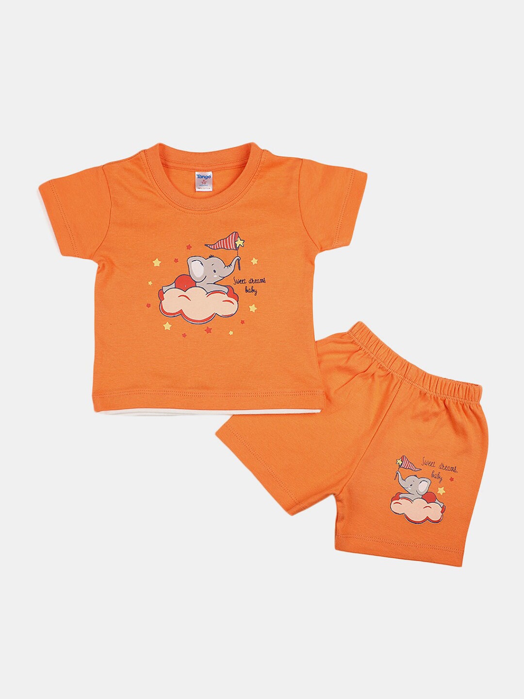 

V-Mart Infant Boys Printed Pure Cotton Round Neck T-shirt with Shorts Clothing Set, Orange