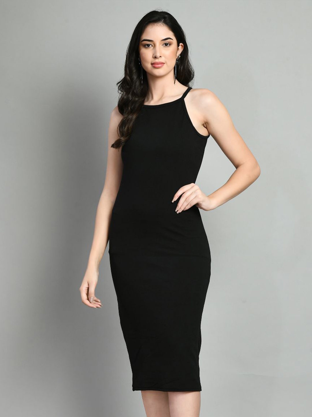 

IUGA Shoulder Straps Bodycon Dress, Black