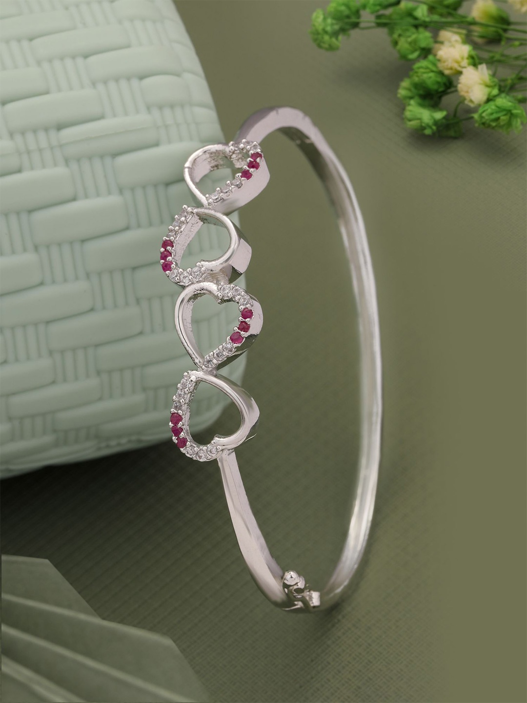 

Vita Bella Women Silver-Plated Stone Studded Kada Bracelet, Pink