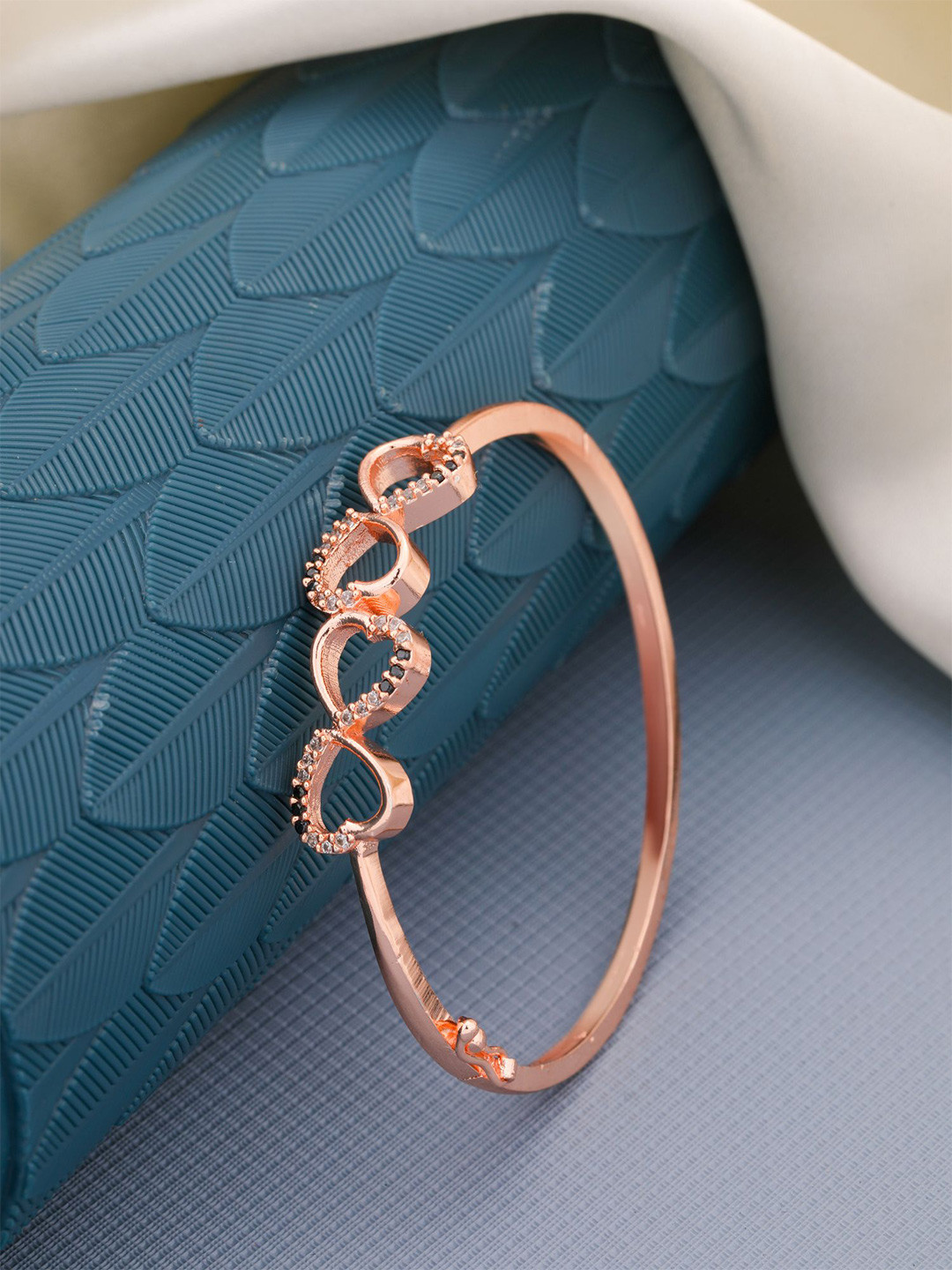 

Vita Bella Rose Gold-Plated Stone-Studded Bangle-Style Bracelet, White
