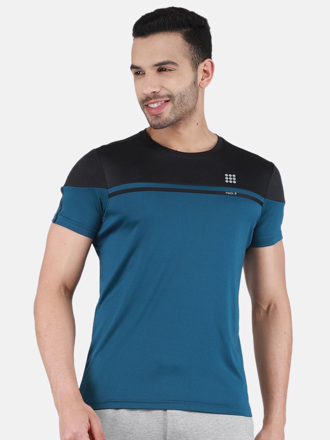 

rock.it Colourblocked Round Neck T-shirt, Teal