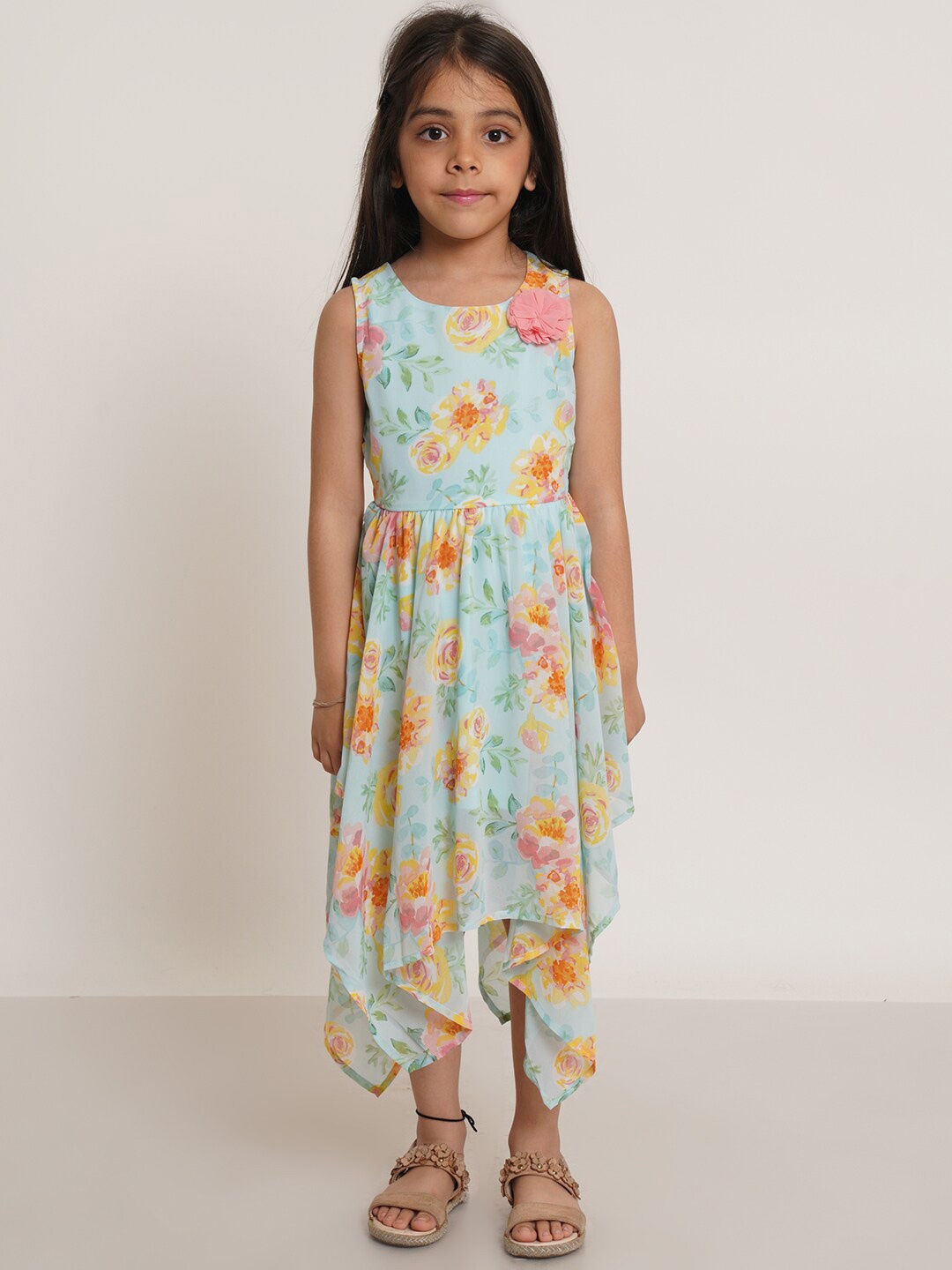 

Creative Kids Girls Floral Printed Gathered Fit & Flare Midi Dress, Blue