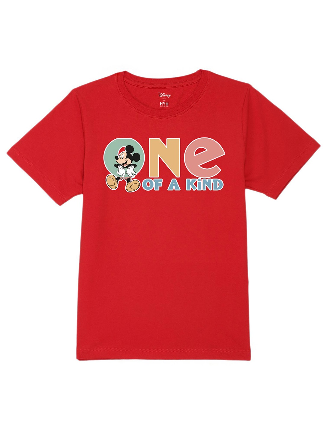 Disney by Wear Your Mind Boys Typography Printed Pure Cotton T-shirt, Red