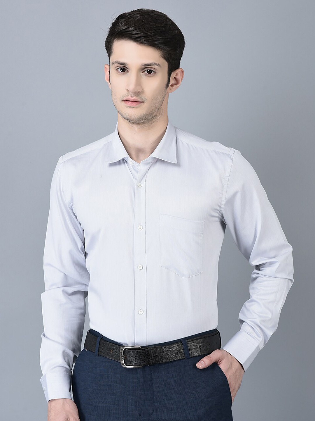 

CANOE Self Design Pure Cotton Smart Formal Shirt, Blue