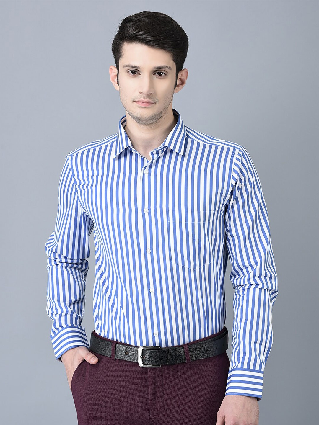 

CANOE Vertical Striped Pure Cotton Smart Formal Shirt, Blue