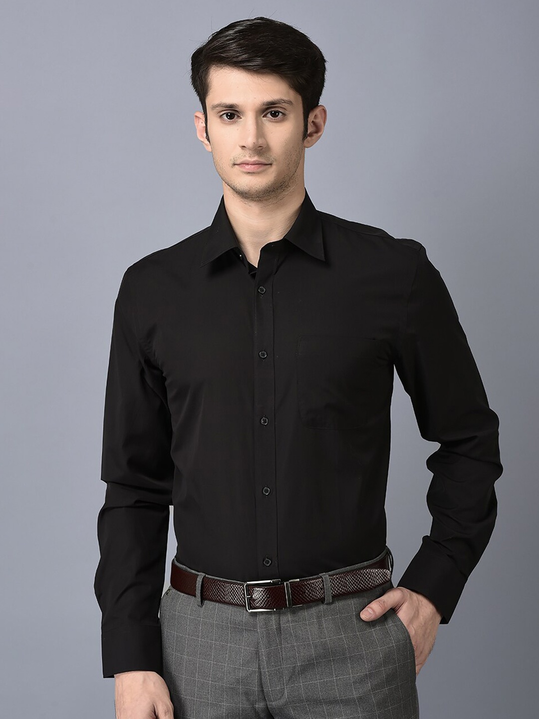 

CANOE Spread Collar Pure Cotton Smart Formal Shirt, Black