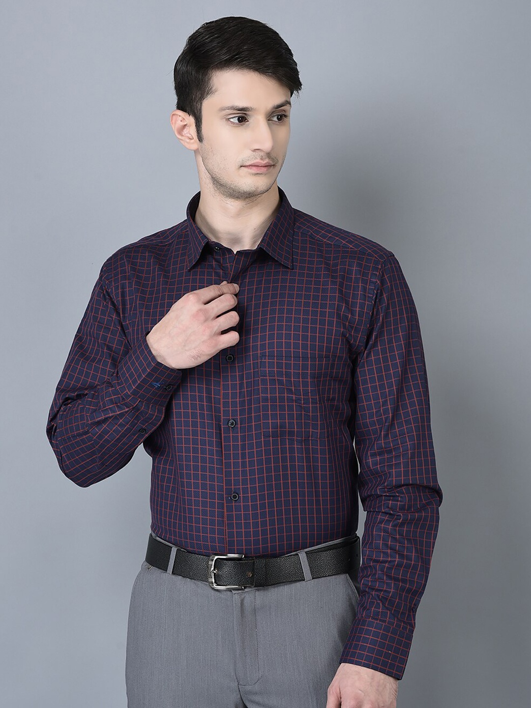 

CANOE Checked Pure Cotton Smart Formal Shirt, Navy blue