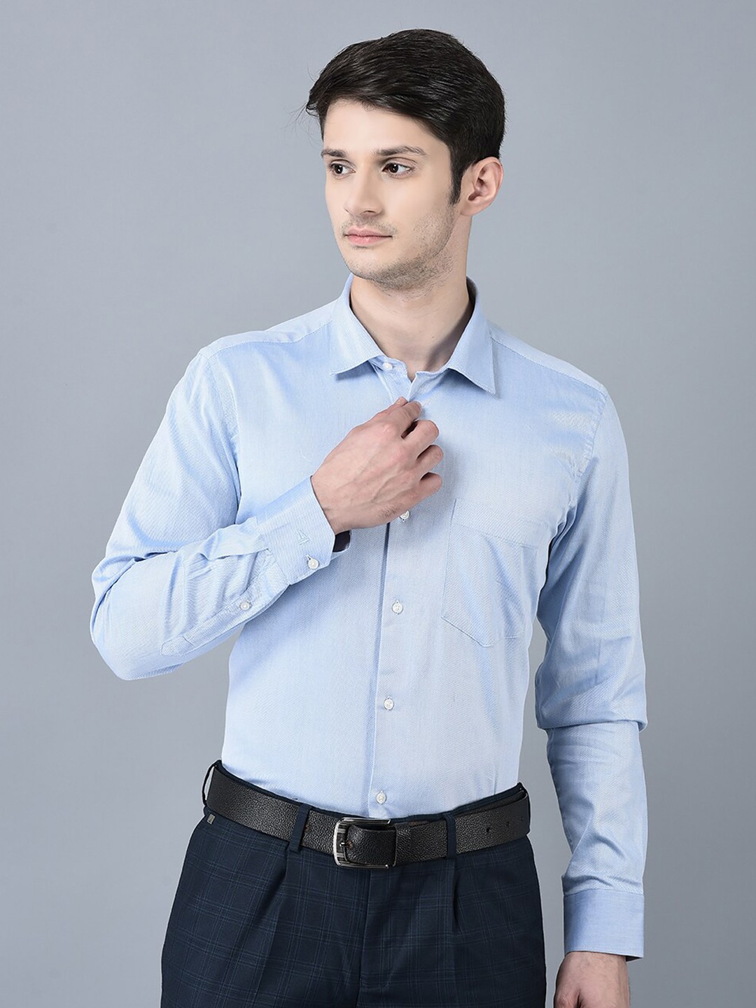 

CANOE Spread Collar Pure Cotton Smart Formal Shirt, Blue