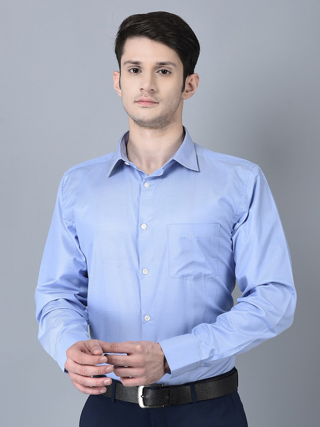 

CANOE Self Design Pure Cotton Smart Formal Shirt, Blue
