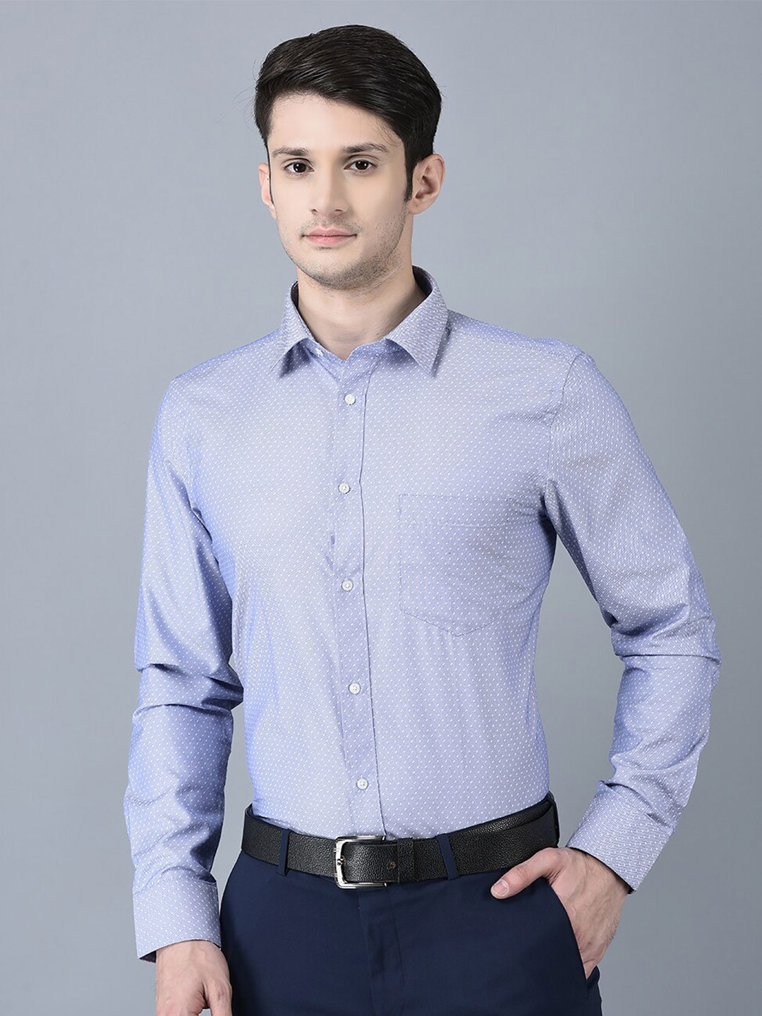 

CANOE Self Design Pure Cotton Smart Formal Shirt, Blue