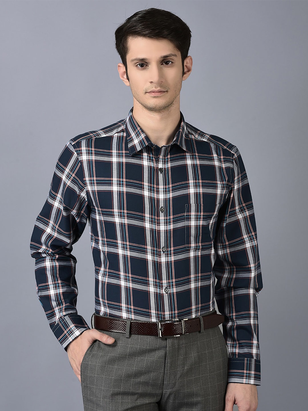 

CANOE Smart Tartan Checked Pure Cotton Formal Shirt, Navy blue